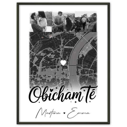 Poster Liebe Obicham te personalisiert mit 4 Fotos und Karte
