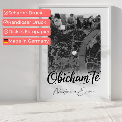 Poster Liebe Obicham te personalisiert mit 4 Fotos und Karte