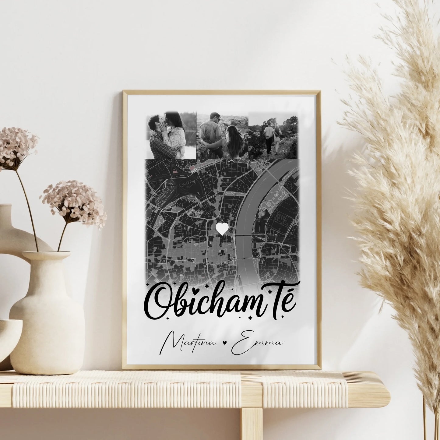 Poster Liebe Obicham te personalisiert mit 4 Fotos und Karte