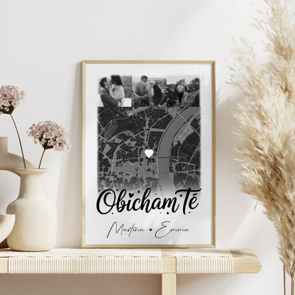 Poster Liebe Obicham te personalisiert mit 4 Fotos und Karte