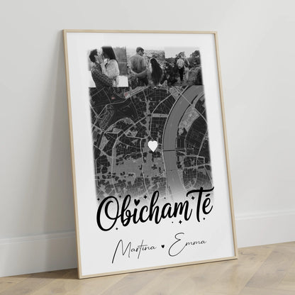 Poster Liebe Obicham te personalisiert mit 4 Fotos und Karte