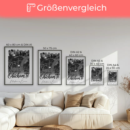 Poster Liebe Obicham te personalisiert mit 4 Fotos und Karte