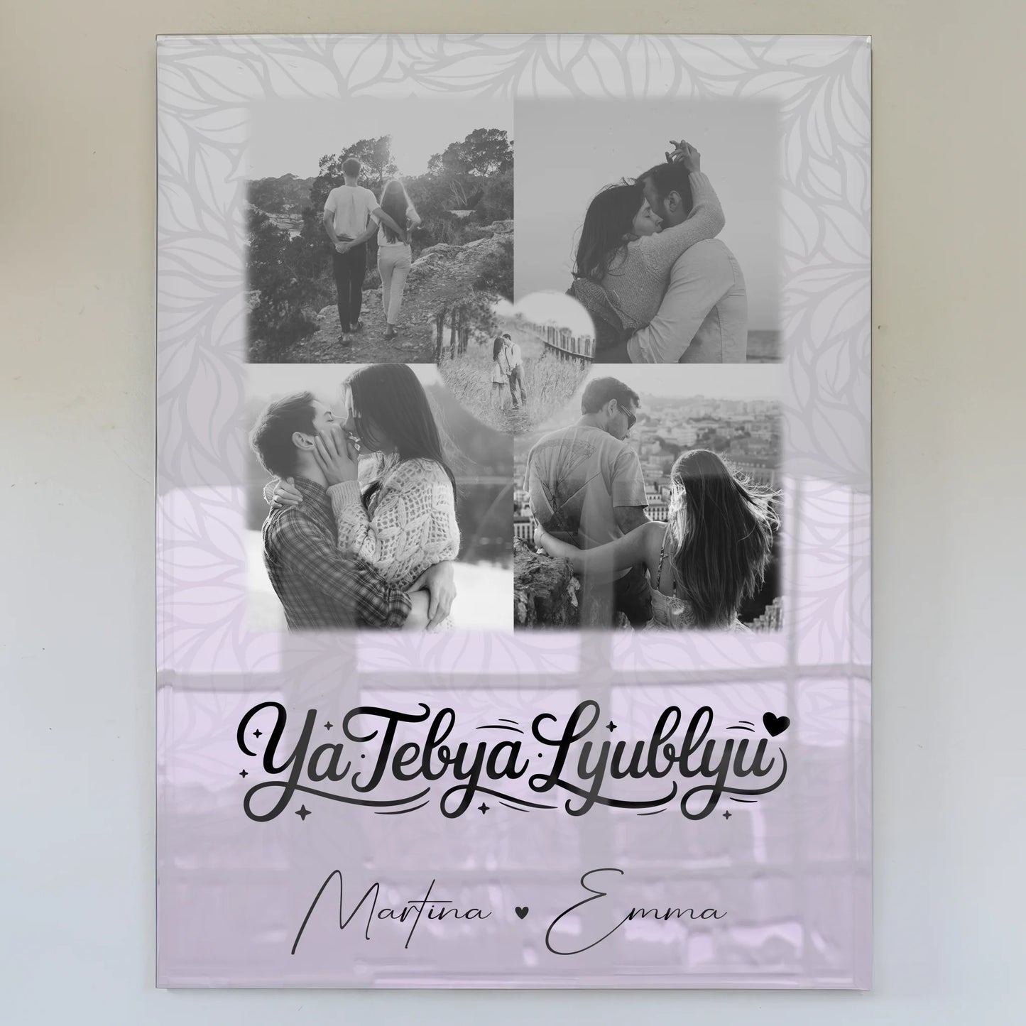 Personalisierte Acrylglas Mit Foto 4 Fotos und 1 Herz Foto Ya tebya lyublyu Liebe auf Russisch