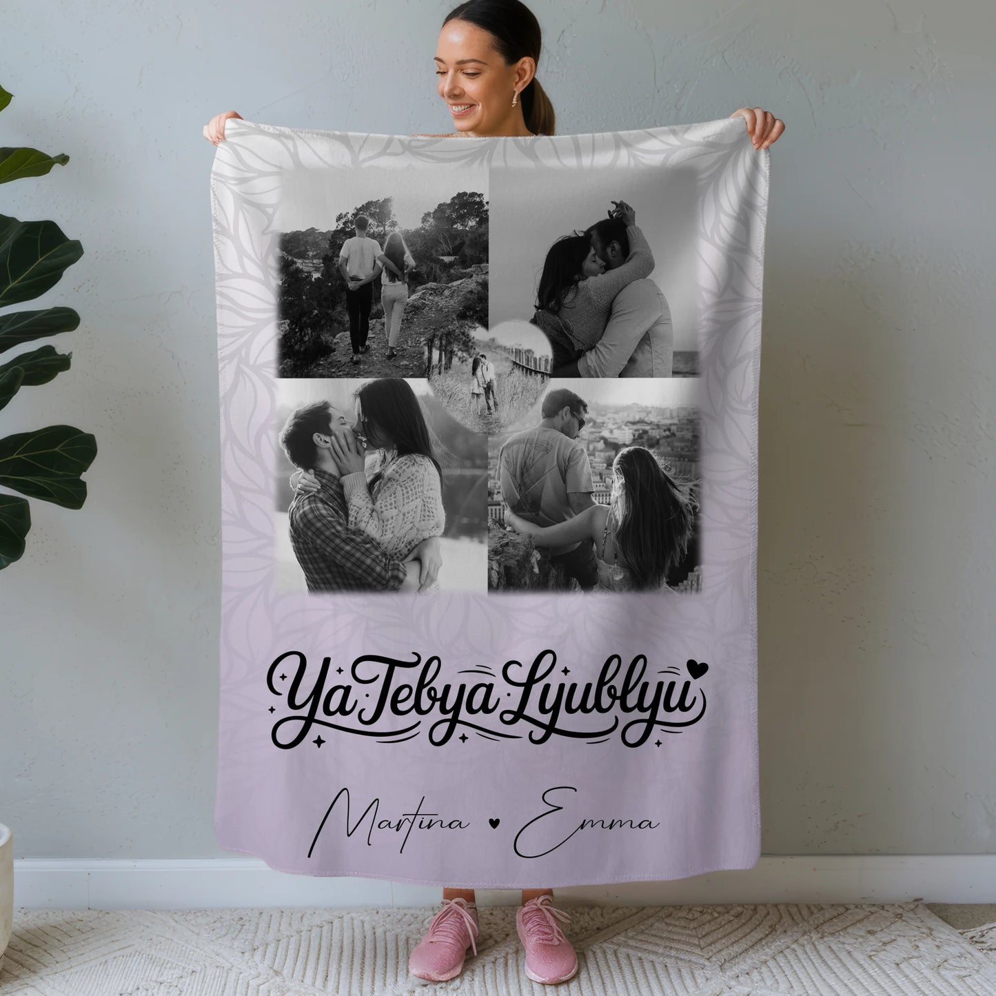 Personalisierte Kuscheldecke Mit Namen 4 Fotos und 1 Herz Foto Ya tebya lyublyu Liebe auf Russisch 1