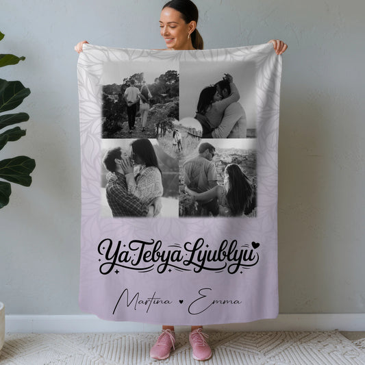 Personalisierte Kuscheldecke Mit Namen 4 Fotos und 1 Herz Foto Ya tebya lyublyu Liebe auf Russisch 1