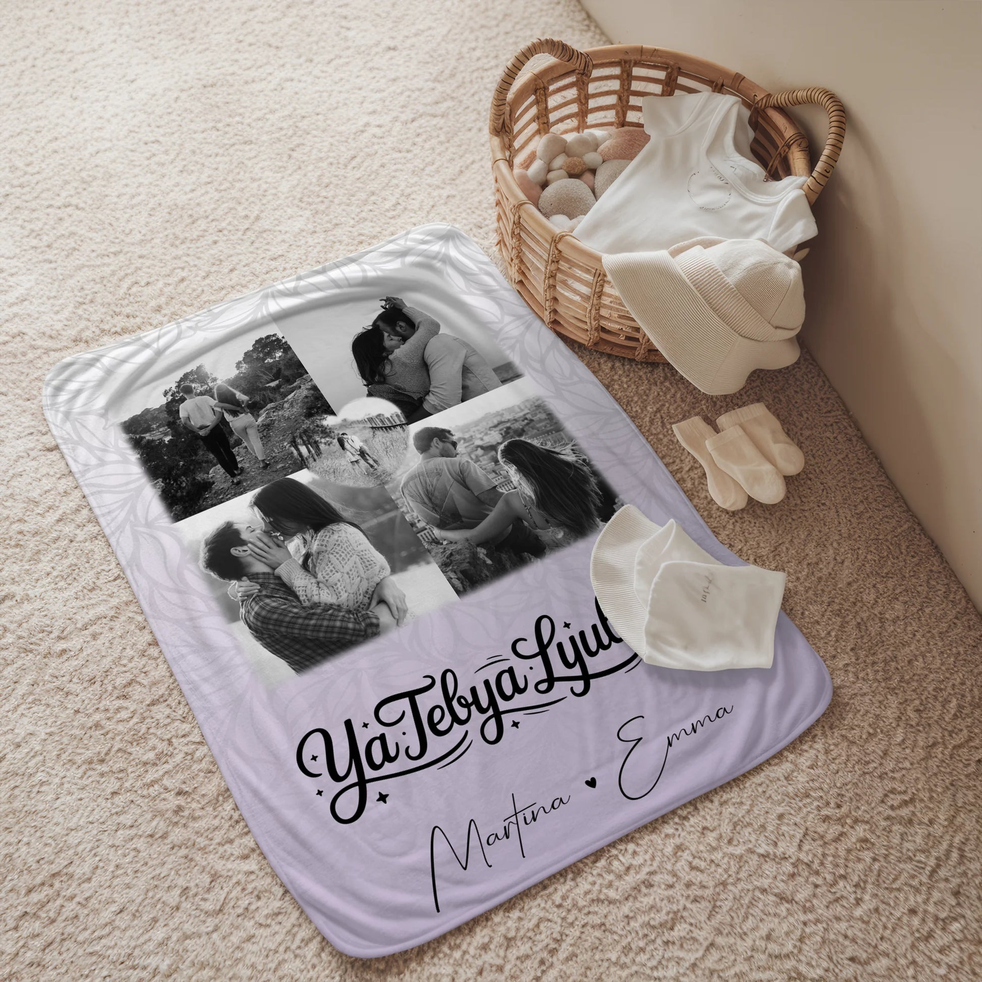 Personalisierte Kuscheldecke Mit Namen 4 Fotos und 1 Herz Foto Ya tebya lyublyu Liebe auf Russisch 2