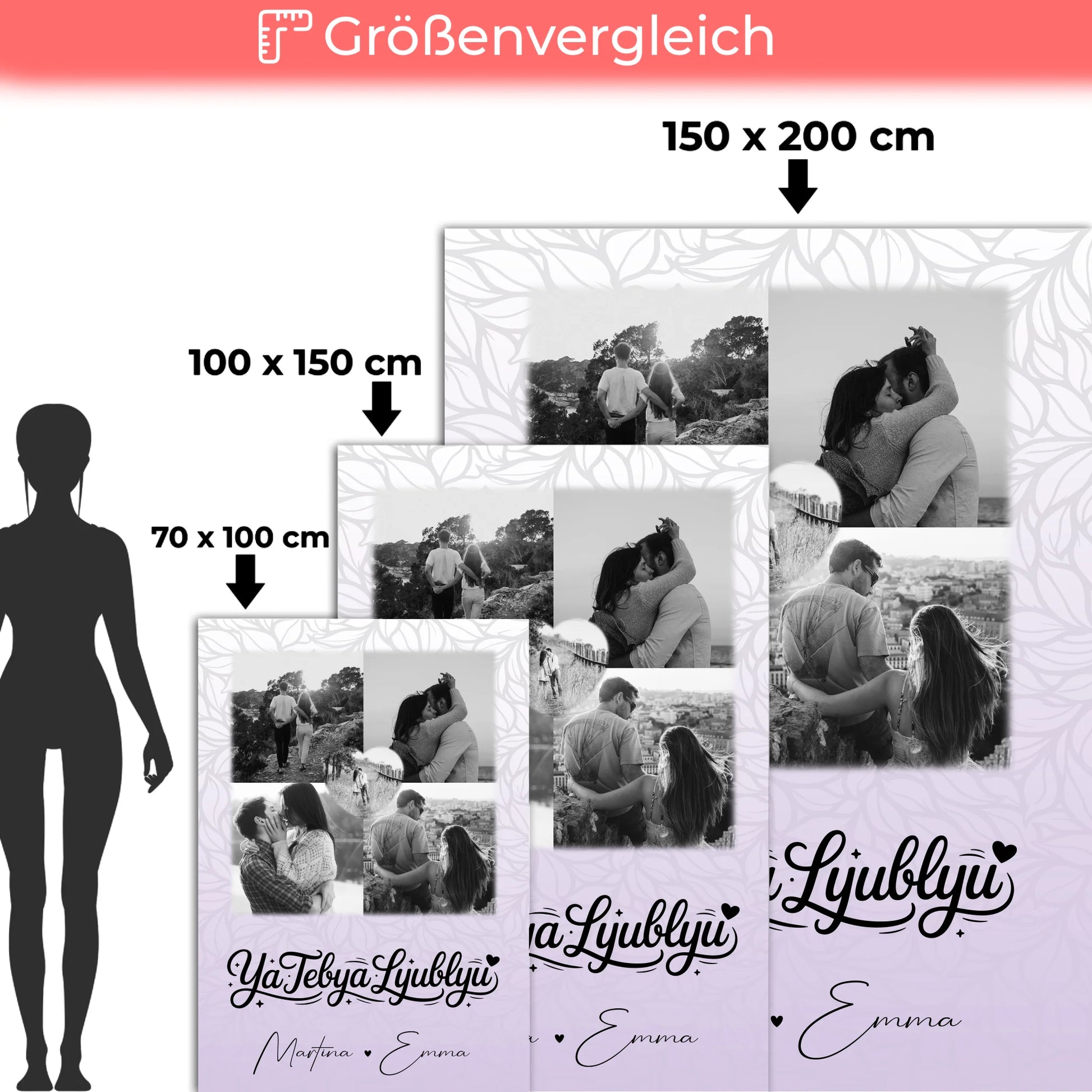 Personalisierte Kuscheldecke Mit Namen 4 Fotos und 1 Herz Foto Ya tebya lyublyu Liebe auf Russisch 5