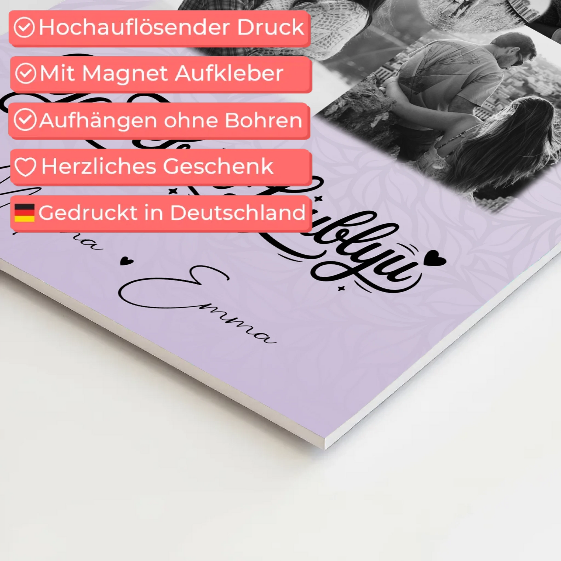 Magnetposter Fotoboard mit 4 Fotos und Herz Foto Ya tebya lyublyu Liebe auf Russisch 10