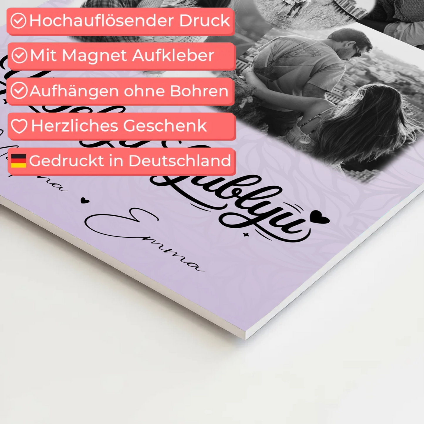 Magnetposter Fotoboard mit 4 Fotos und Herz Foto Ya tebya lyublyu Liebe auf Russisch