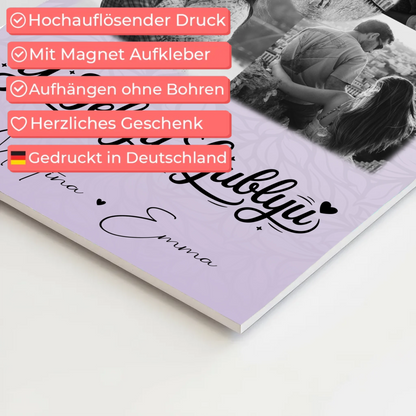 Magnetposter Fotoboard mit 4 Fotos und Herz Foto Ya tebya lyublyu Liebe auf Russisch