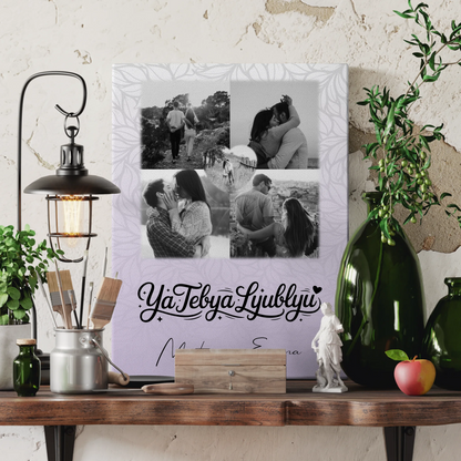 Personalisierte Leinwand Paare mit Fotos und Herz Foto Ya tebya lyublyu Liebe auf Russisch