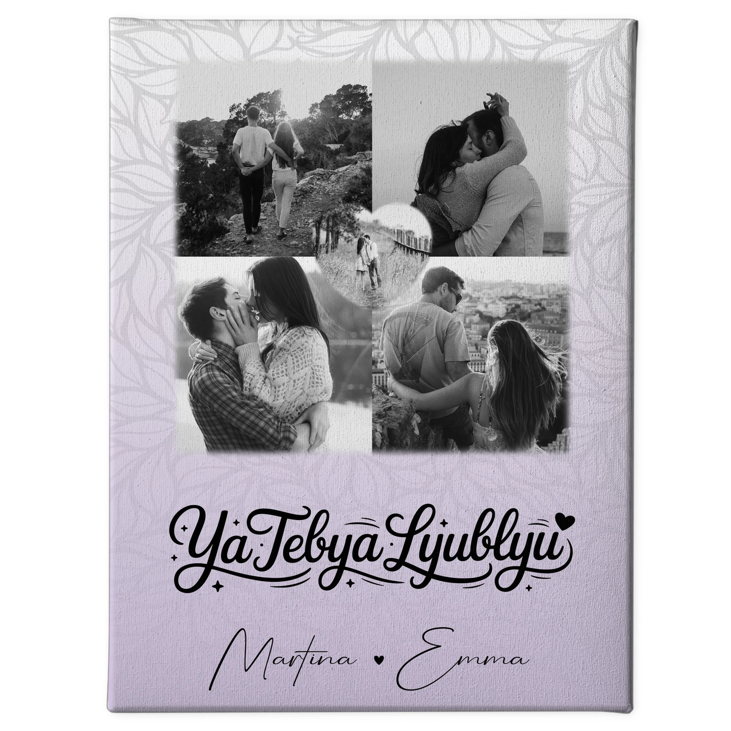 Personalisierte Leinwand Paare mit Fotos und Herz Foto Ya tebya lyublyu Liebe auf Russisch