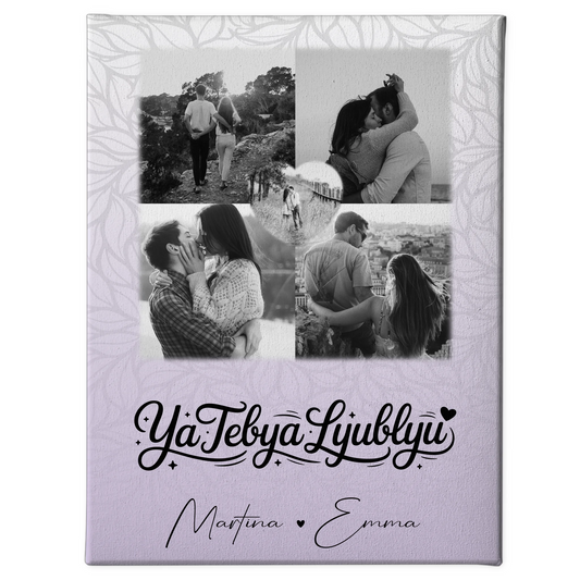 Personalisierte Leinwand Paare mit Fotos und Herz Foto Ya tebya lyublyu Liebe auf Russisch