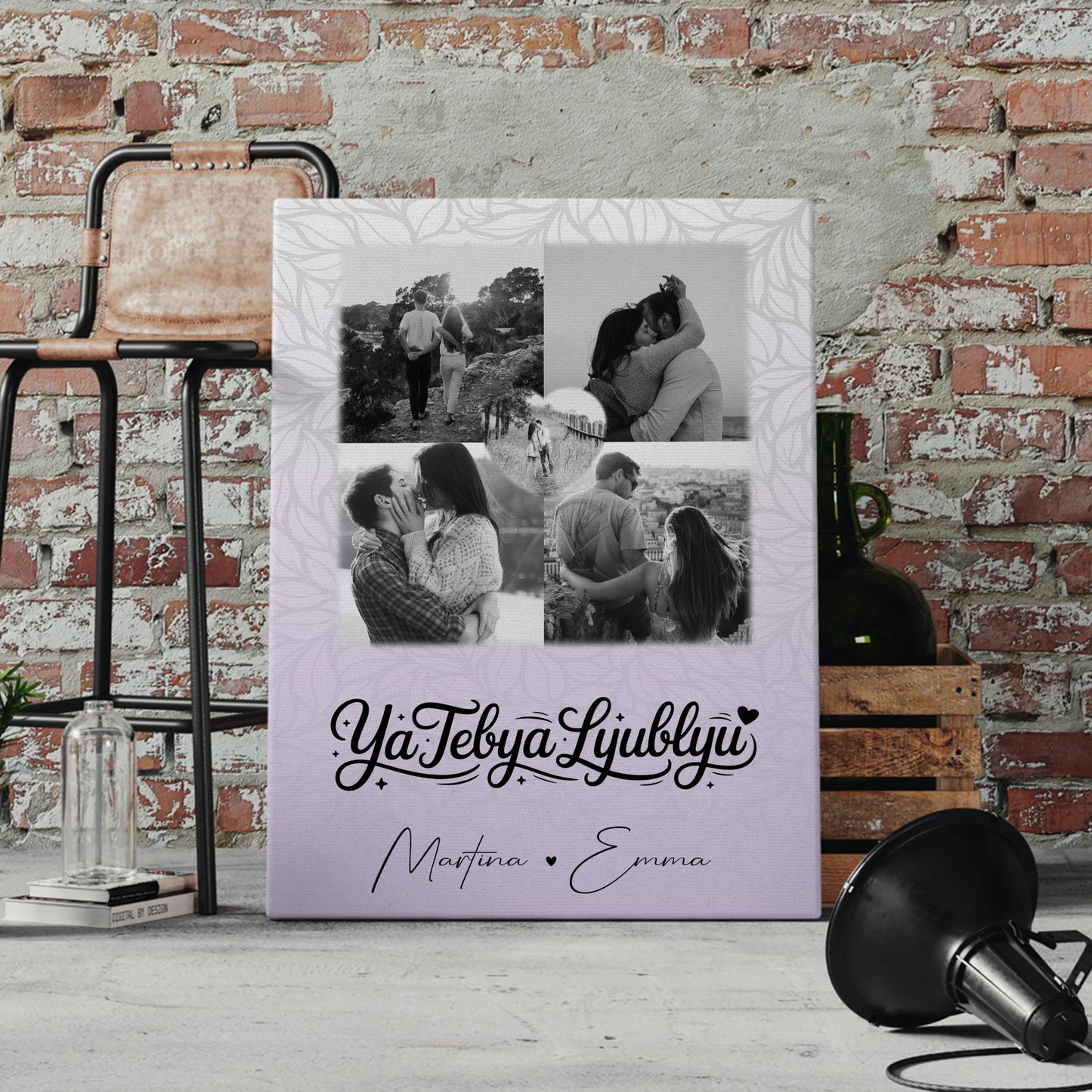 Personalisierte Leinwand Paare mit Fotos und Herz Foto Ya tebya lyublyu Liebe auf Russisch