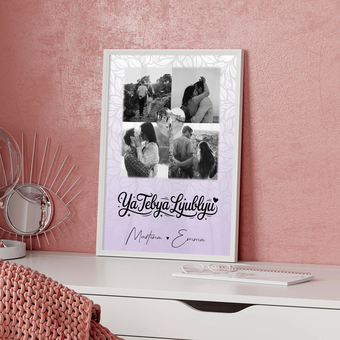 Poster Liebe mit 4 Fotos und 1 Herz Foto Ya tebya lyublyu Liebe auf Russisch