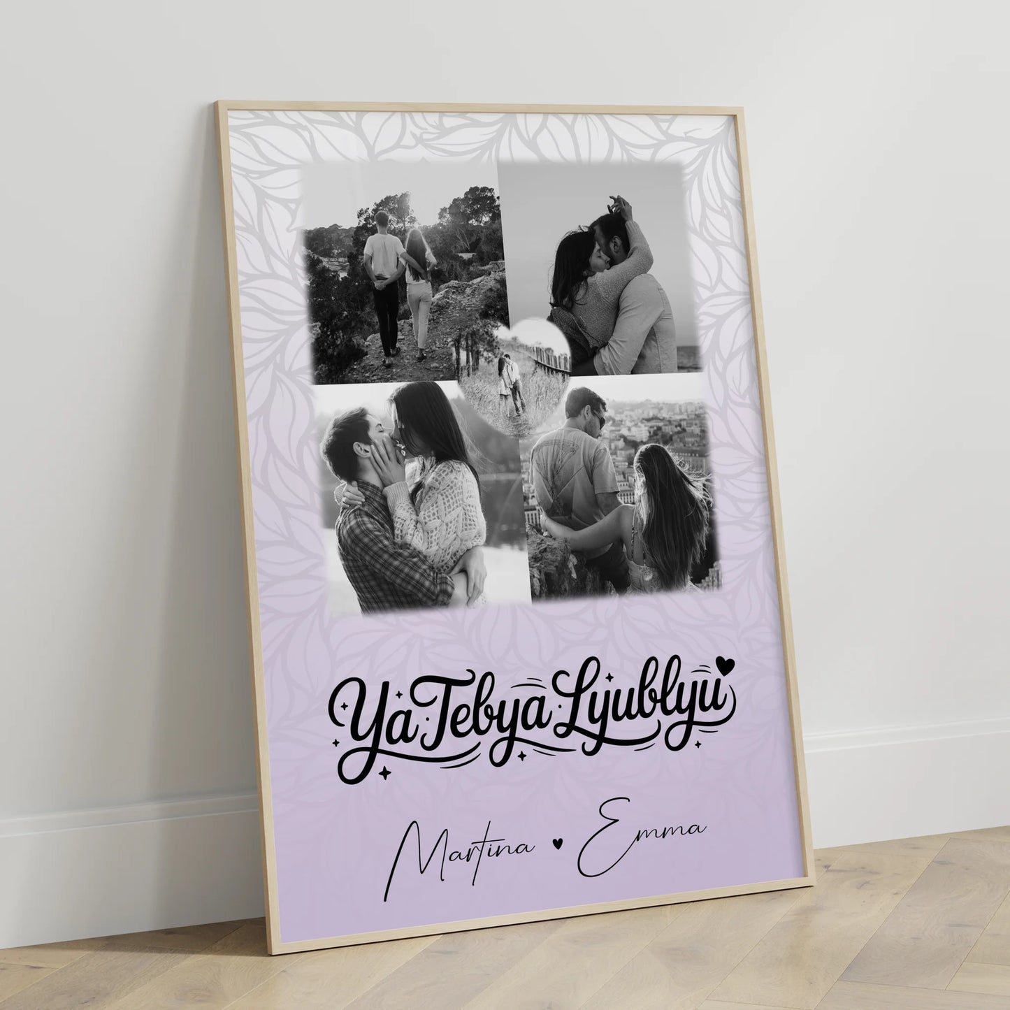 Poster Liebe mit 4 Fotos und 1 Herz Foto Ya tebya lyublyu Liebe auf Russisch