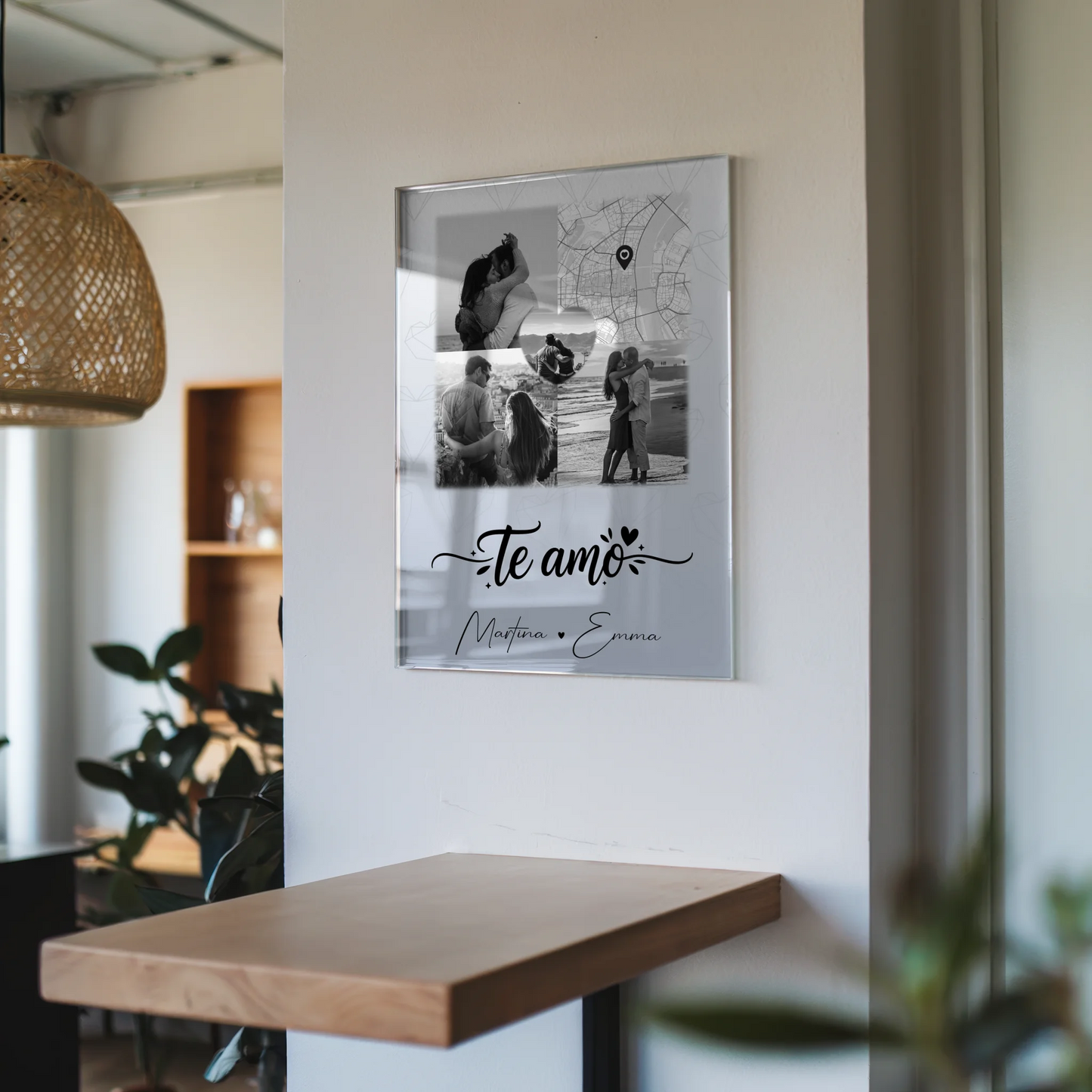 Personalisierte Geschenke mit Foto Mit Acrylglas 3 Fotos und Herz Foto Karte Te amo Liebe auf Spanisch