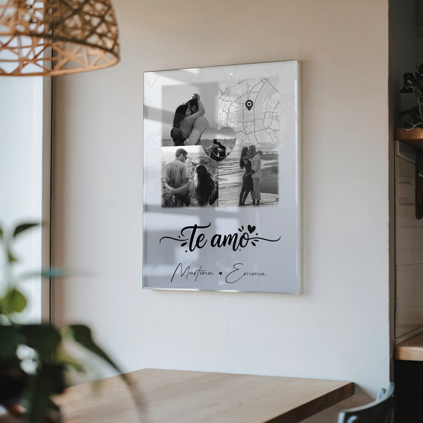 Personalisierte Geschenke mit Foto Mit Acrylglas 3 Fotos und Herz Foto Karte Te amo Liebe auf Spanisch