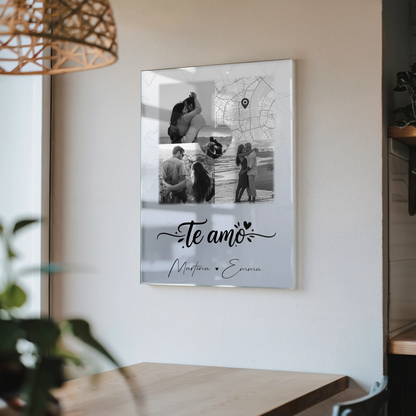 Personalisierte Geschenke mit Foto Mit Acrylglas 3 Fotos und Herz Foto Karte Te amo Liebe auf Spanisch