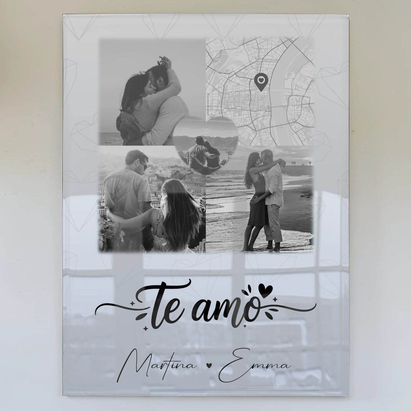 Personalisierte Geschenke mit Foto Mit Acrylglas 3 Fotos und Herz Foto Karte Te amo Liebe auf Spanisch