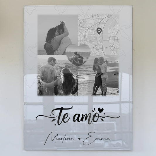 Personalisierte Geschenke mit Foto Mit Acrylglas 3 Fotos und Herz Foto Karte Te amo Liebe auf Spanisch