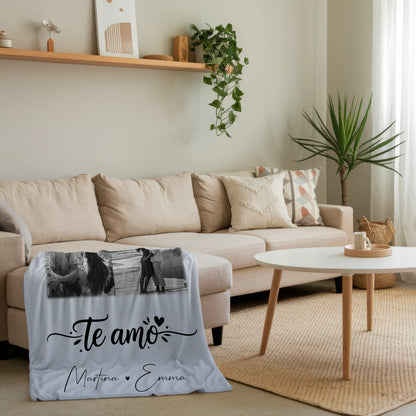 Kuscheldecke Mit Namen 3 Fotos 1 Herz Foto Karte Te amo Liebe auf Spanisch personalisiertes Geschenk 4
