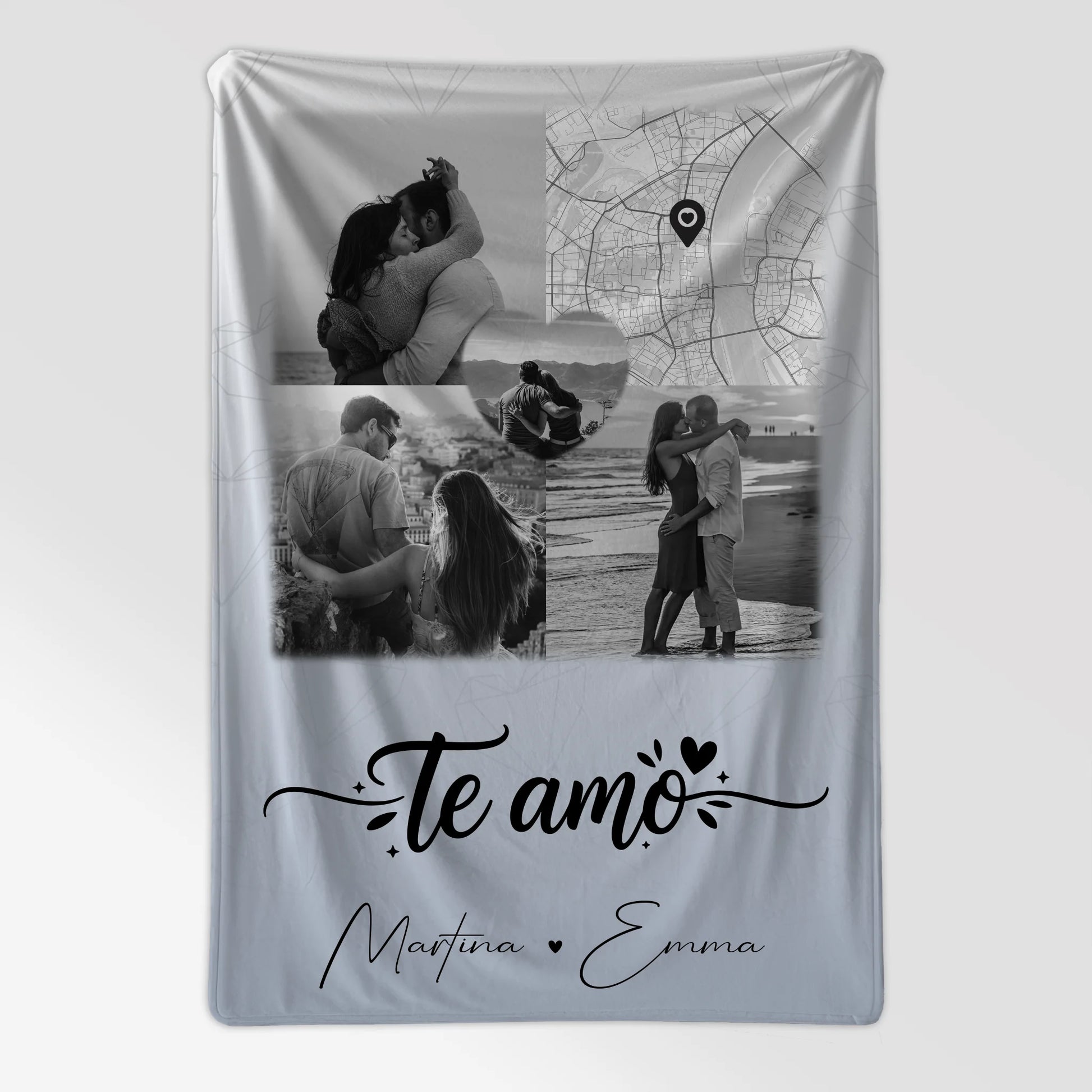 Kuscheldecke Mit Namen 3 Fotos 1 Herz Foto Karte Te amo Liebe auf Spanisch personalisiertes Geschenk 7