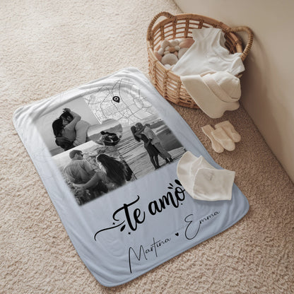 Kuscheldecke Mit Namen 3 Fotos 1 Herz Foto Karte Te amo Liebe auf Spanisch personalisiertes Geschenk 2