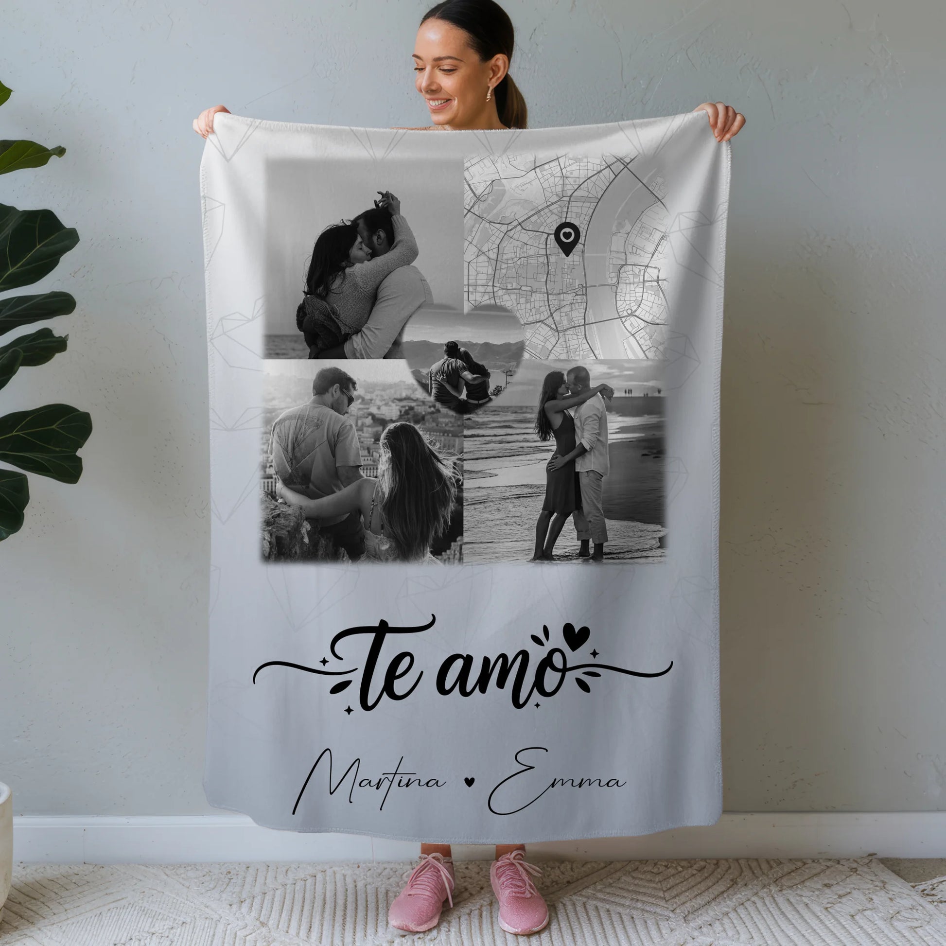 Kuscheldecke Mit Namen 3 Fotos 1 Herz Foto Karte Te amo Liebe auf Spanisch personalisiertes Geschenk 1