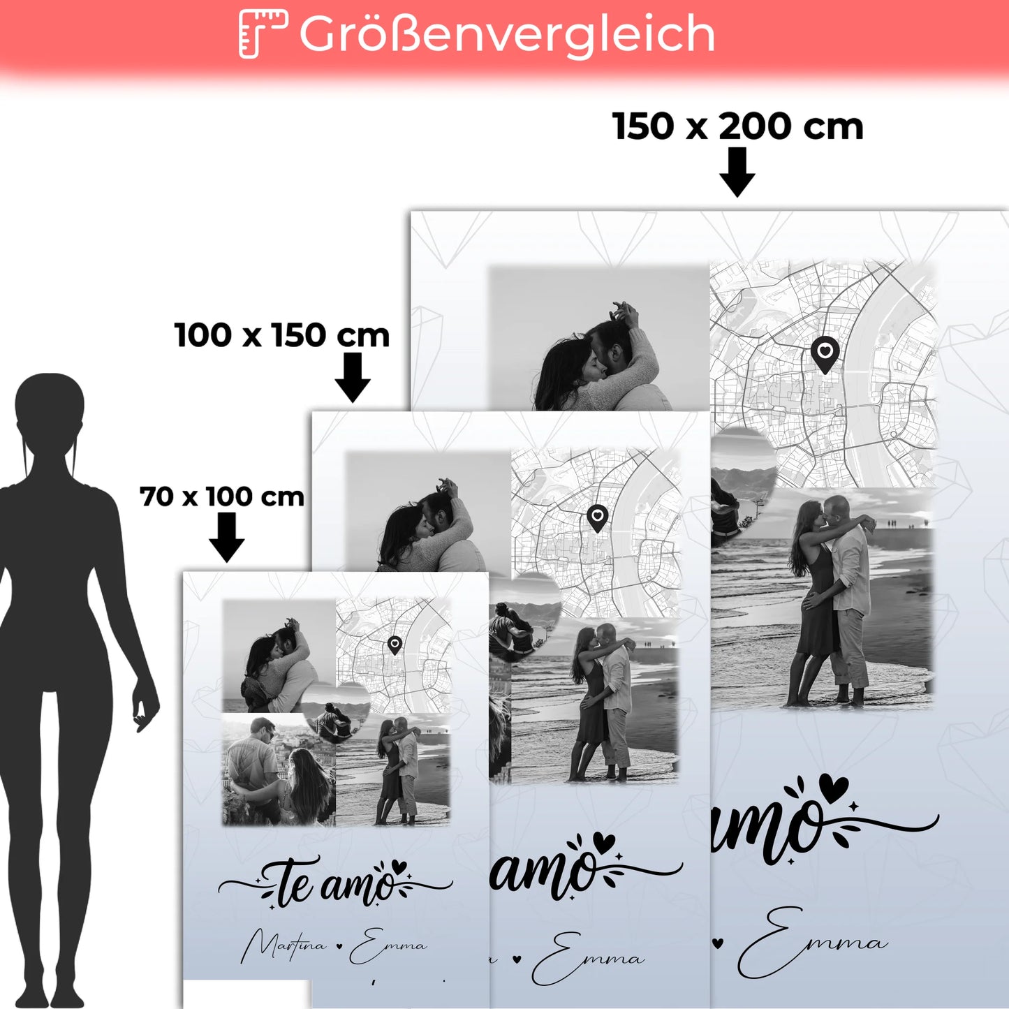 Kuscheldecke Mit Namen 3 Fotos 1 Herz Foto Karte Te amo Liebe auf Spanisch personalisiertes Geschenk 5