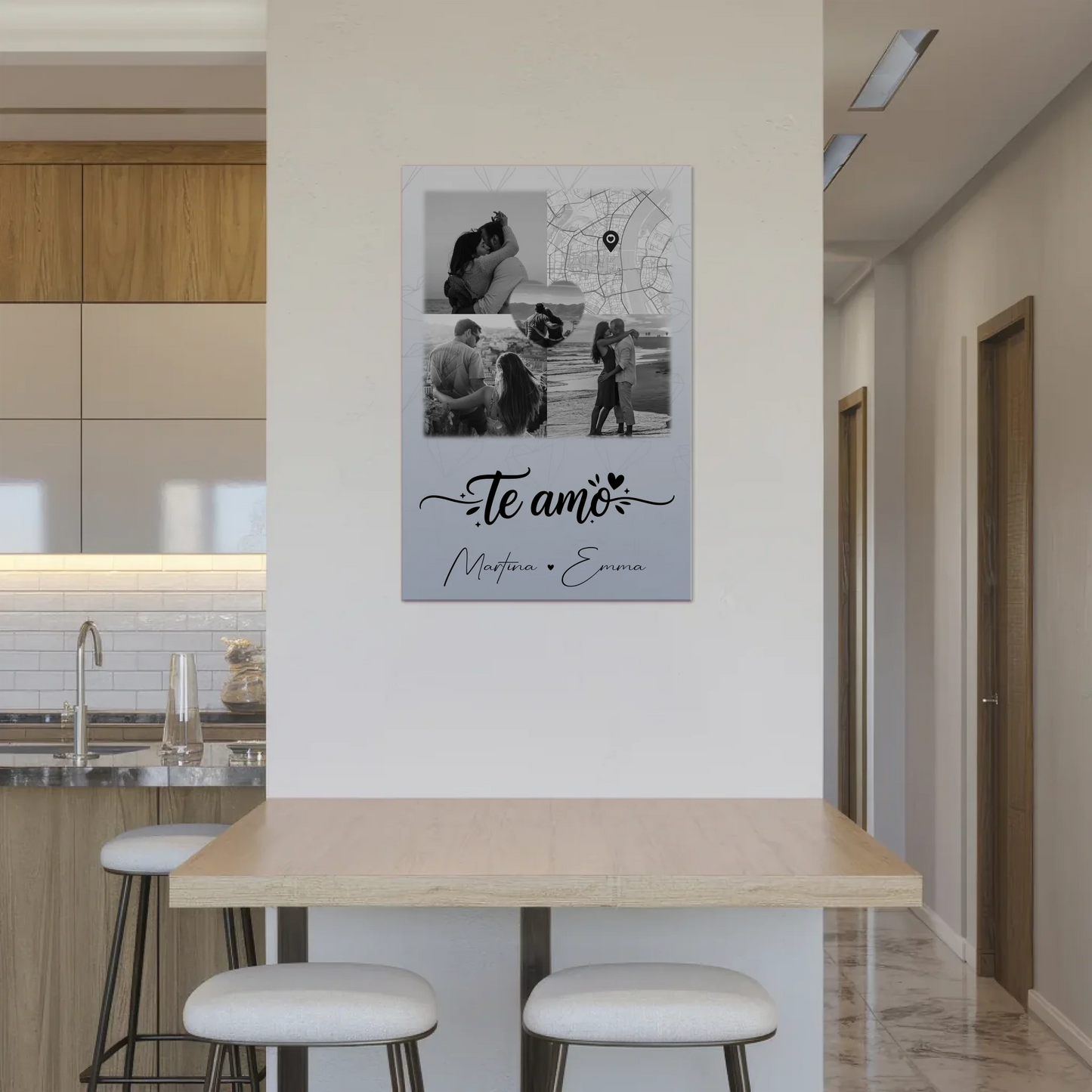 Magnetposter Fotoboard mit 3 Fotos und Herz Foto Karte Te amo Liebe auf Spanisch 2