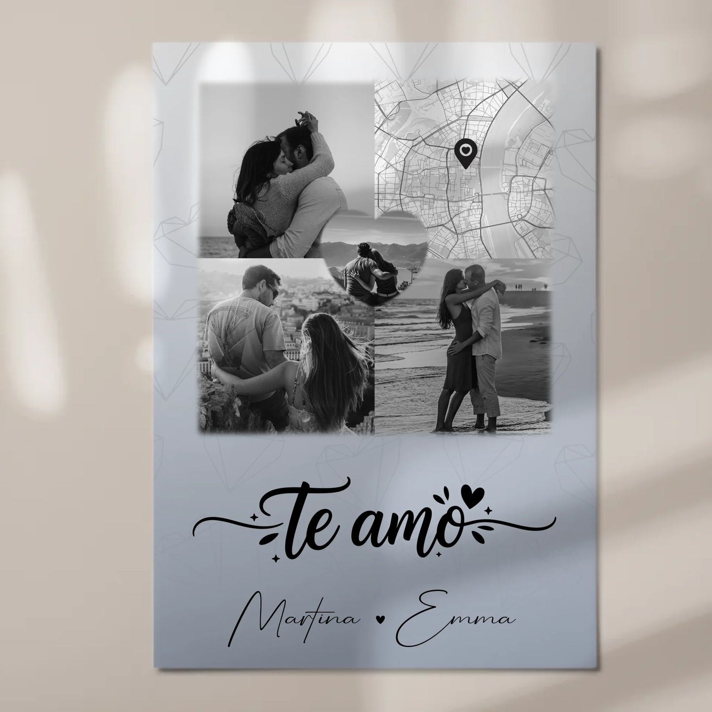 Magnetposter Fotoboard mit 3 Fotos und Herz Foto Karte Te amo Liebe auf Spanisch 7