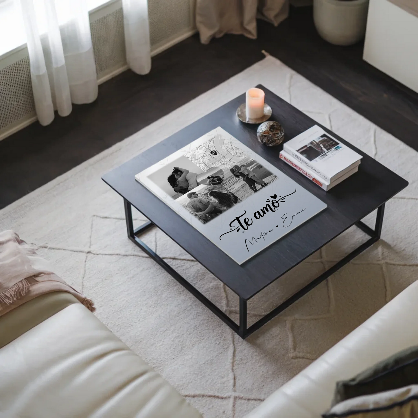 Magnetposter Fotoboard mit 3 Fotos und Herz Foto Karte Te amo Liebe auf Spanisch