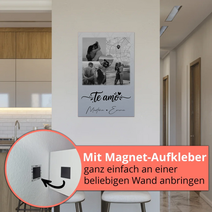 Magnetposter Fotoboard mit 3 Fotos und Herz Foto Karte Te amo Liebe auf Spanisch