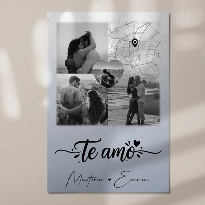 Magnetposter Fotoboard mit 3 Fotos und Herz Foto Karte Te amo Liebe auf Spanisch