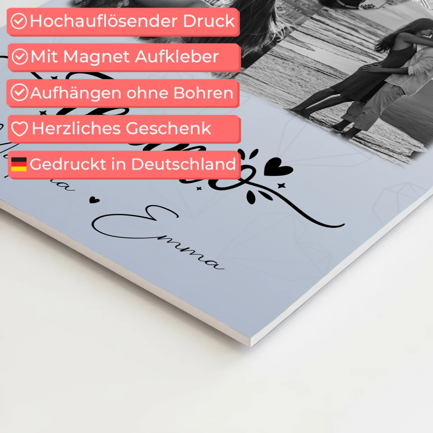 Magnetposter Fotoboard mit 3 Fotos und Herz Foto Karte Te amo Liebe auf Spanisch