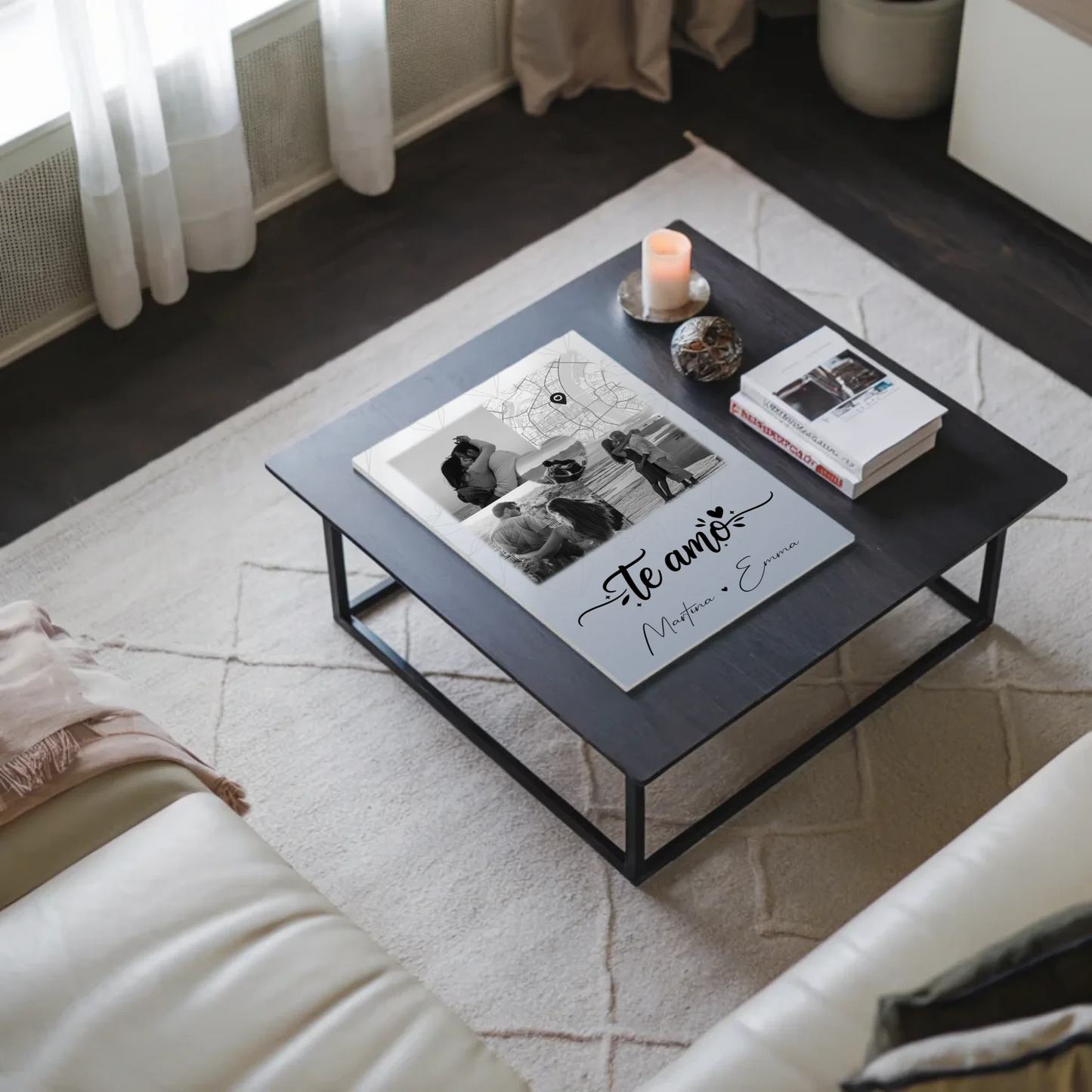 Magnetposter Fotoboard mit 3 Fotos und Herz Foto Karte Te amo Liebe auf Spanisch