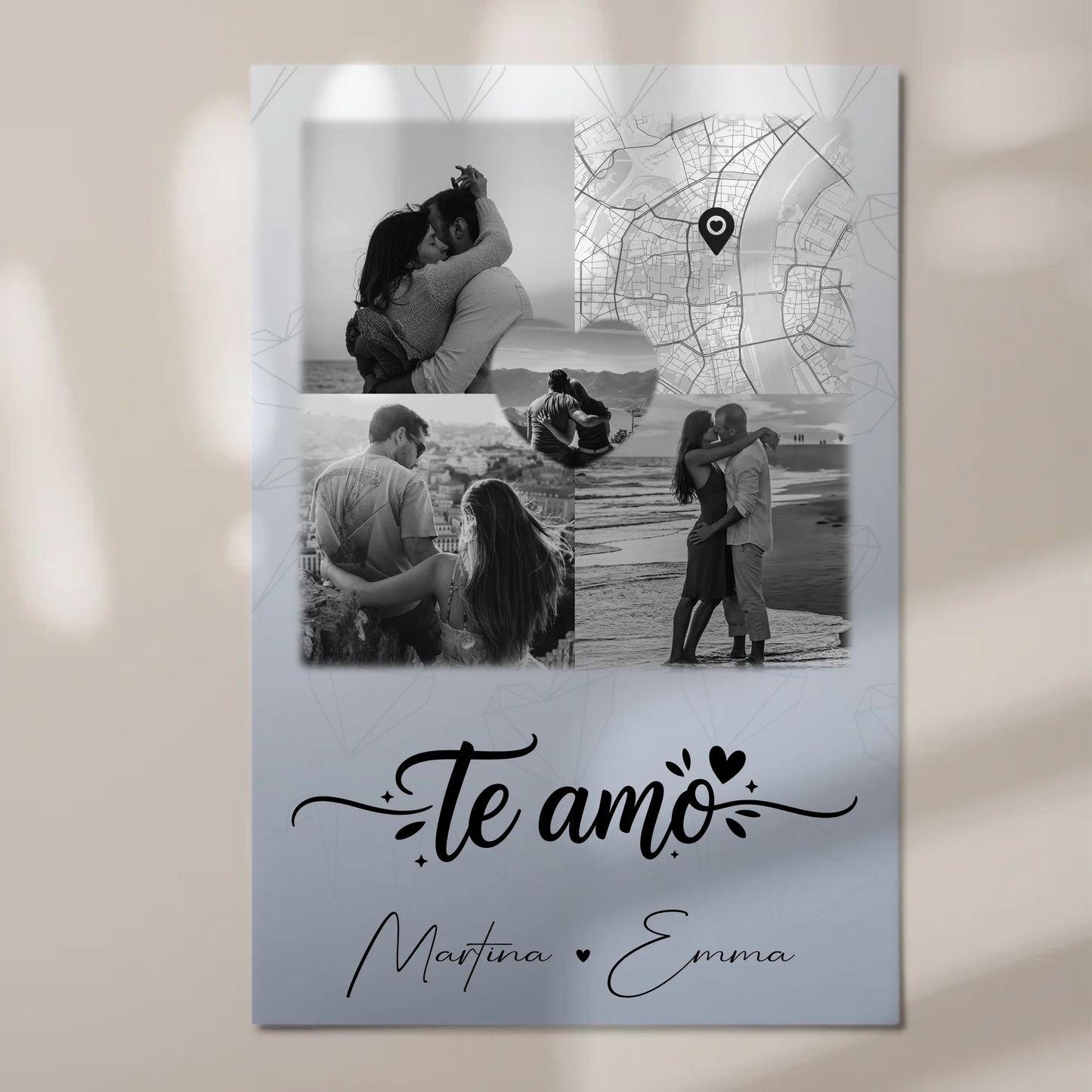 Magnetposter Fotoboard mit 3 Fotos und Herz Foto Karte Te amo Liebe auf Spanisch