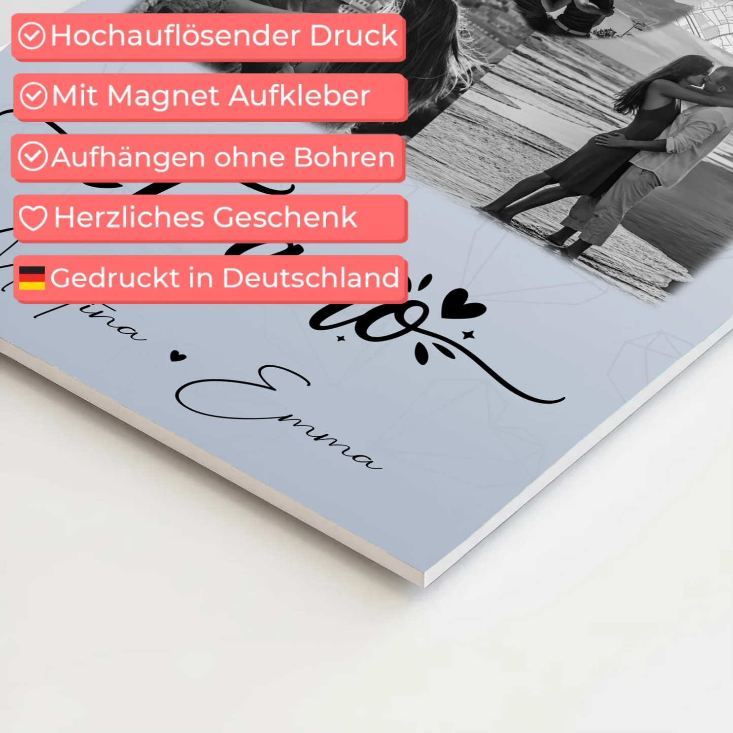 Magnetposter Fotoboard mit 3 Fotos und Herz Foto Karte Te amo Liebe auf Spanisch