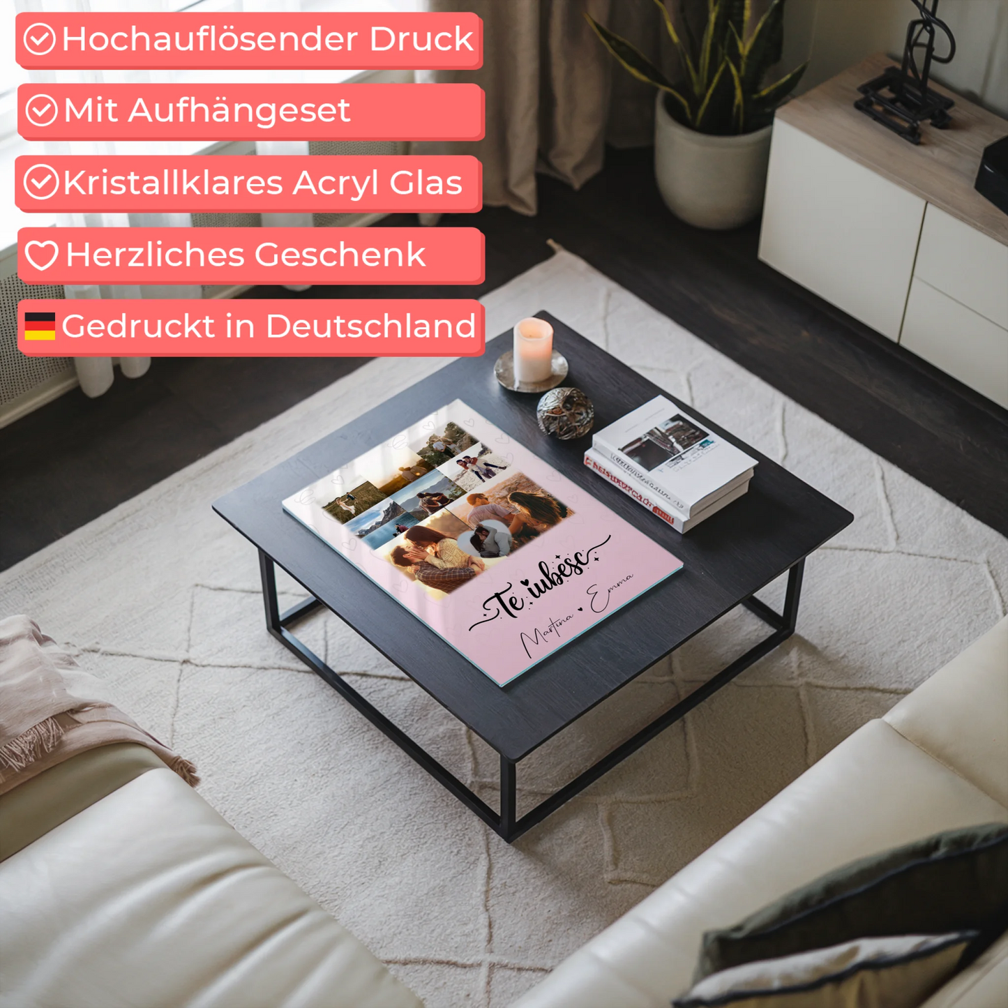 Personalisierte Acrylglas Mit Foto mit 8 Fotos und 1 Herz Foto Te iubesc Liebe auf Rumänisch