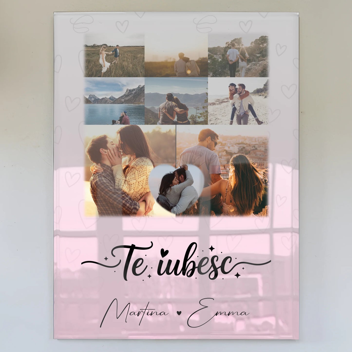 Personalisierte Acrylglas Mit Foto mit 8 Fotos und 1 Herz Foto Te iubesc Liebe auf Rumänisch