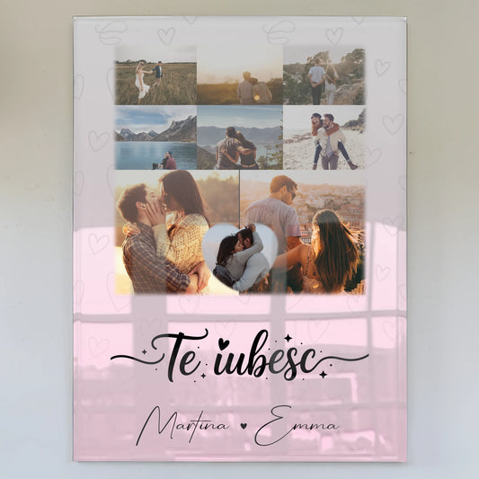 Personalisierte Acrylglas Mit Foto mit 8 Fotos und 1 Herz Foto Te iubesc Liebe auf Rumänisch