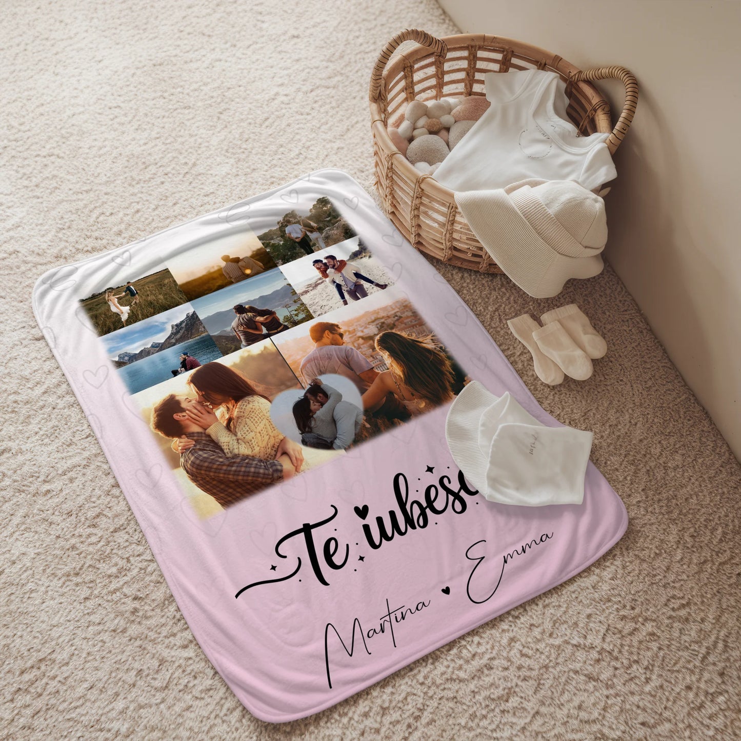 Kuscheldecke Mit Namen 8 Fotos und 1 Herz Foto Te iubesc Liebe auf Rumänisch personalisiertes Geschenk 2