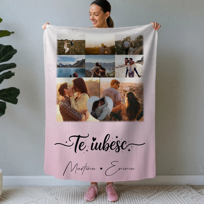 Kuscheldecke Mit Namen 8 Fotos und 1 Herz Foto Te iubesc Liebe auf Rumänisch personalisiertes Geschenk 1