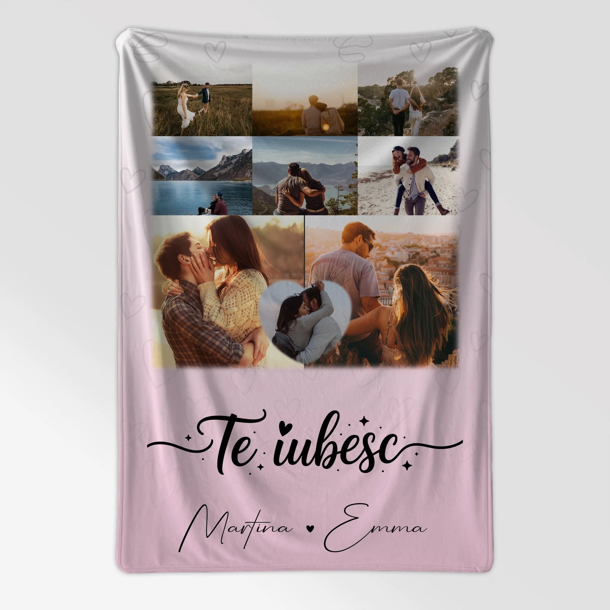 Kuscheldecke Mit Namen 8 Fotos und 1 Herz Foto Te iubesc Liebe auf Rumänisch personalisiertes Geschenk 7