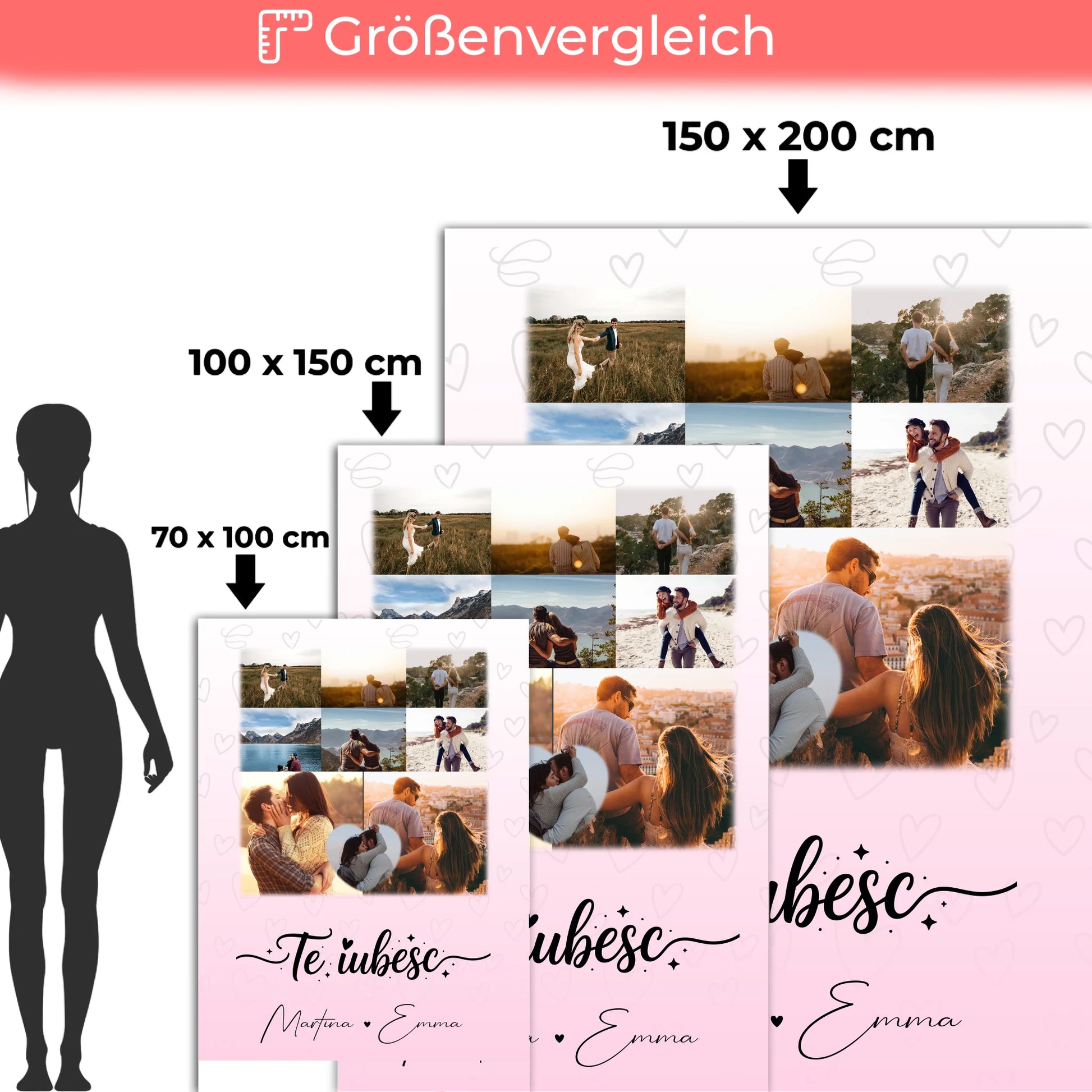 Kuscheldecke Mit Namen 8 Fotos und 1 Herz Foto Te iubesc Liebe auf Rumänisch personalisiertes Geschenk 5