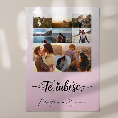 Personalisierbares Fotoboard Magnet Wandbild mit 8 Fotos und 1 Herz Foto Te iubesc Liebe auf Rumänisch 7