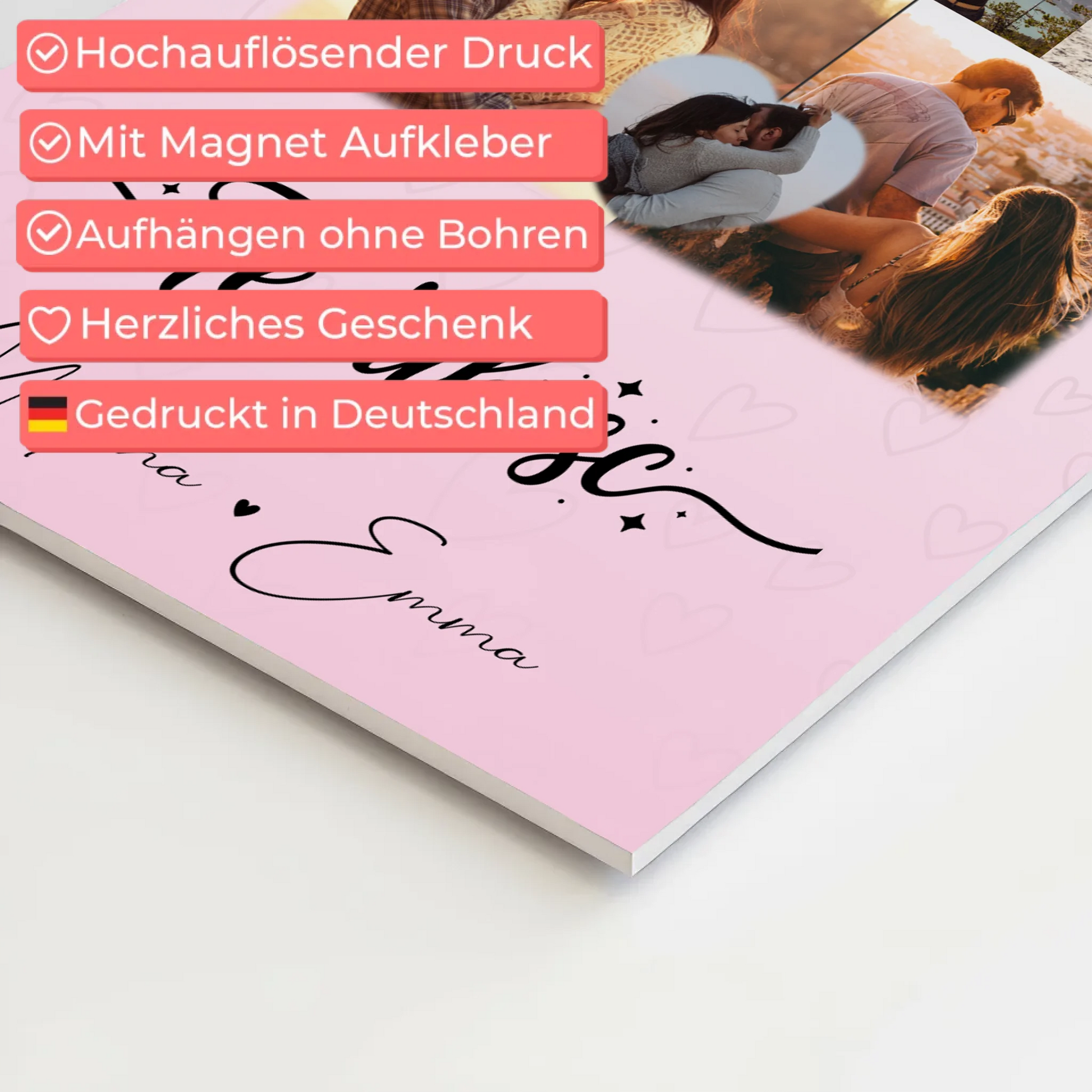 Personalisierbares Fotoboard Magnet Wandbild mit 8 Fotos und 1 Herz Foto Te iubesc Liebe auf Rumänisch 10