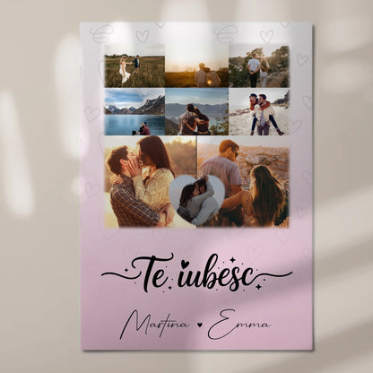 Personalisierbares Fotoboard Magnet Wandbild mit 8 Fotos und 1 Herz Foto Te iubesc Liebe auf Rumänisch