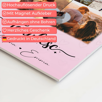 Personalisierbares Fotoboard Magnet Wandbild mit 8 Fotos und 1 Herz Foto Te iubesc Liebe auf Rumänisch